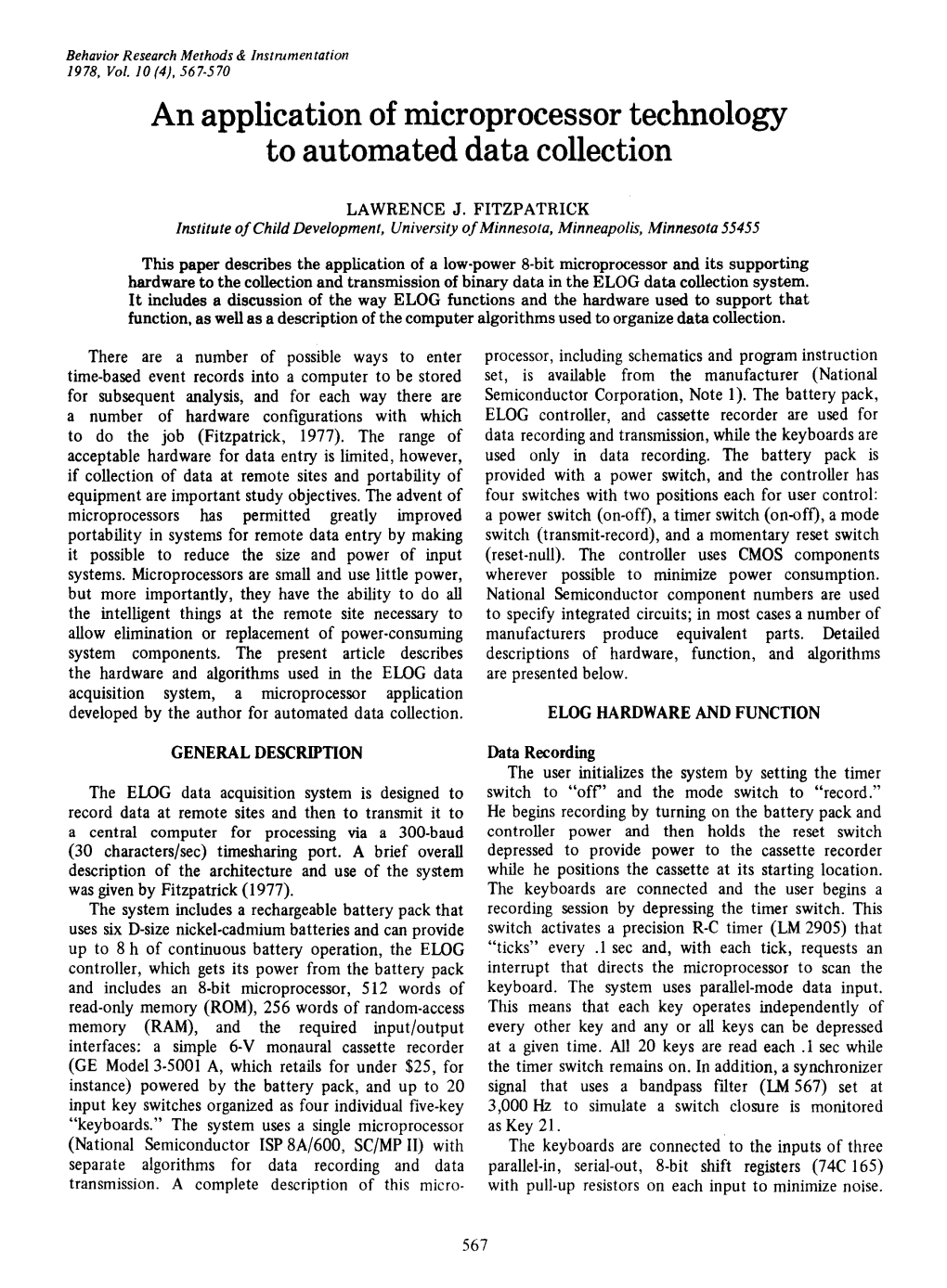 An Application of Microprocessor Technology to Automated Data Collection