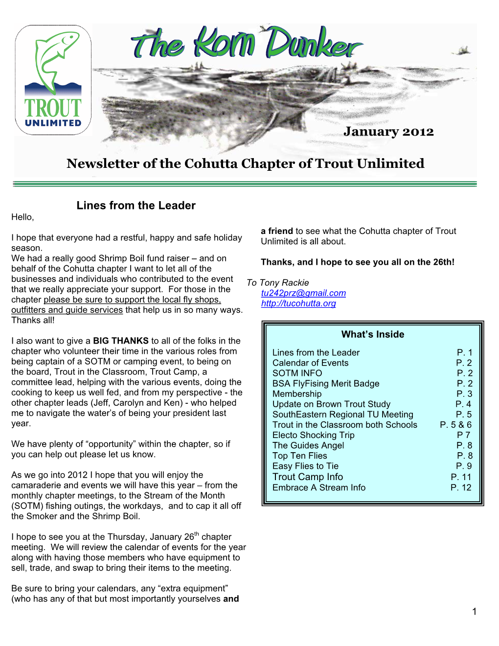 Newsletter of the Cohutta Chapter of Trout Unlimited January 2012