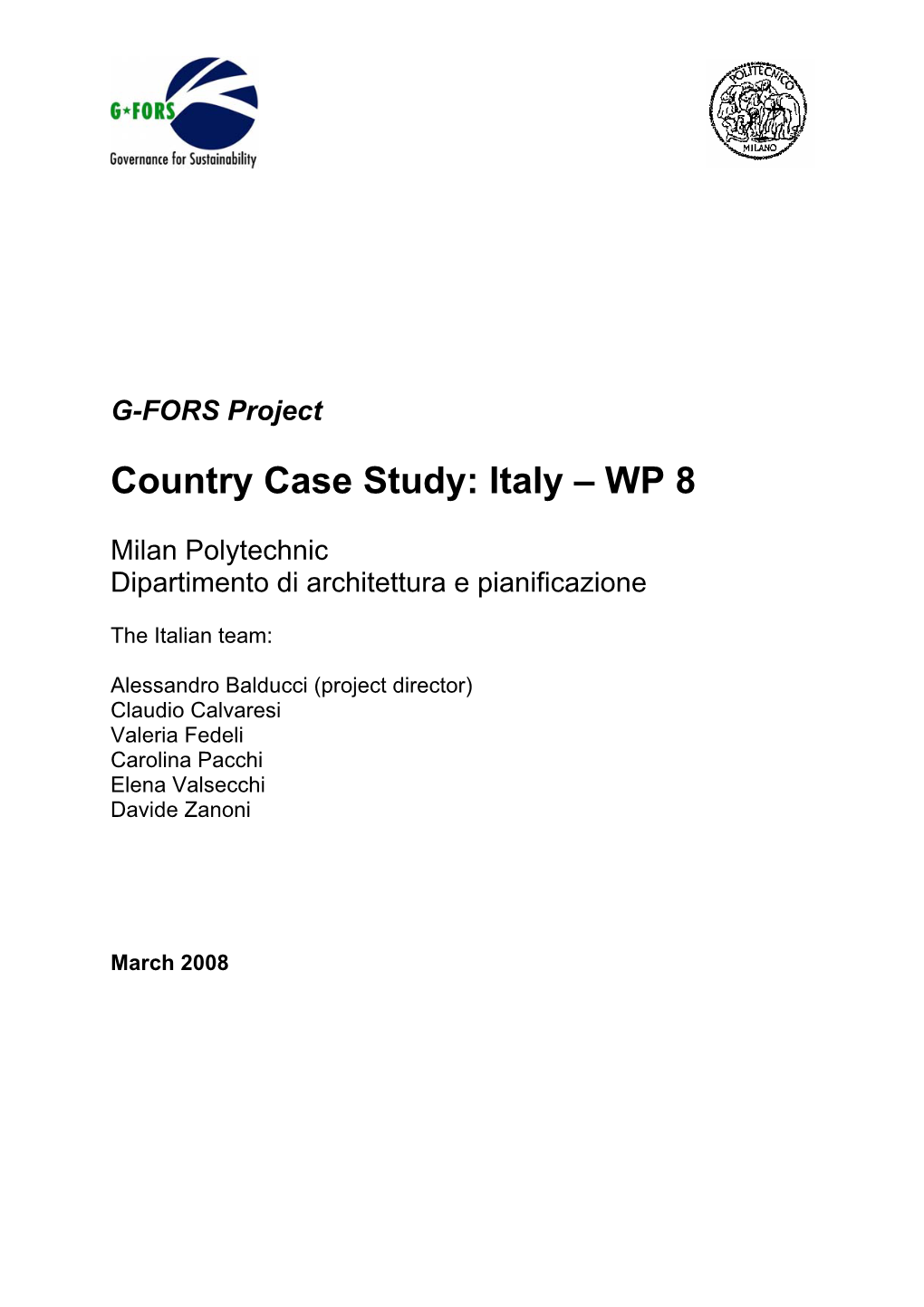 Country Case Study: Italy – WP 8