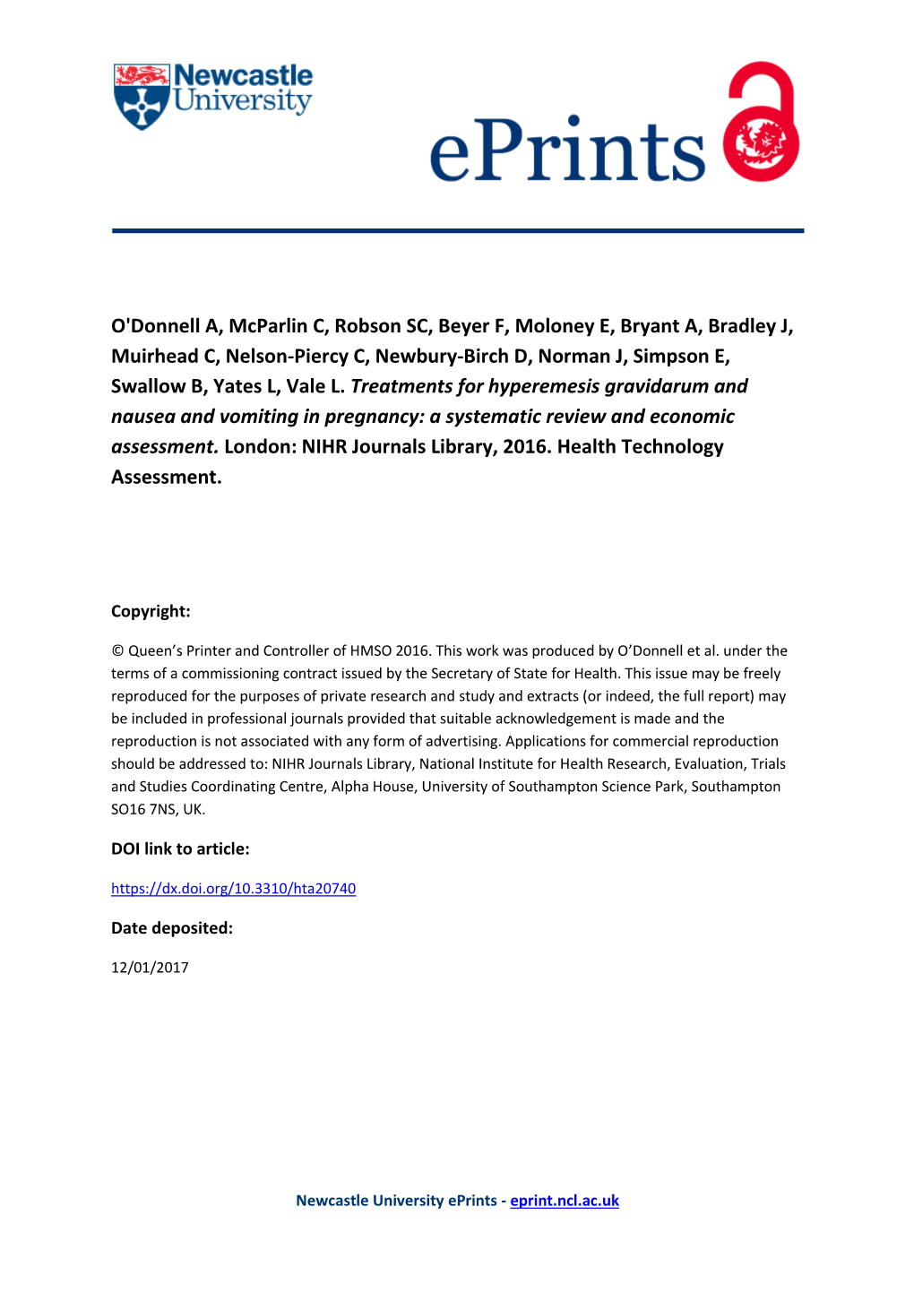 Treatments for Hyperemesis Gravidarum and Nausea and Vomiting in Pregnancy: a Systematic Review and Economic Assessment