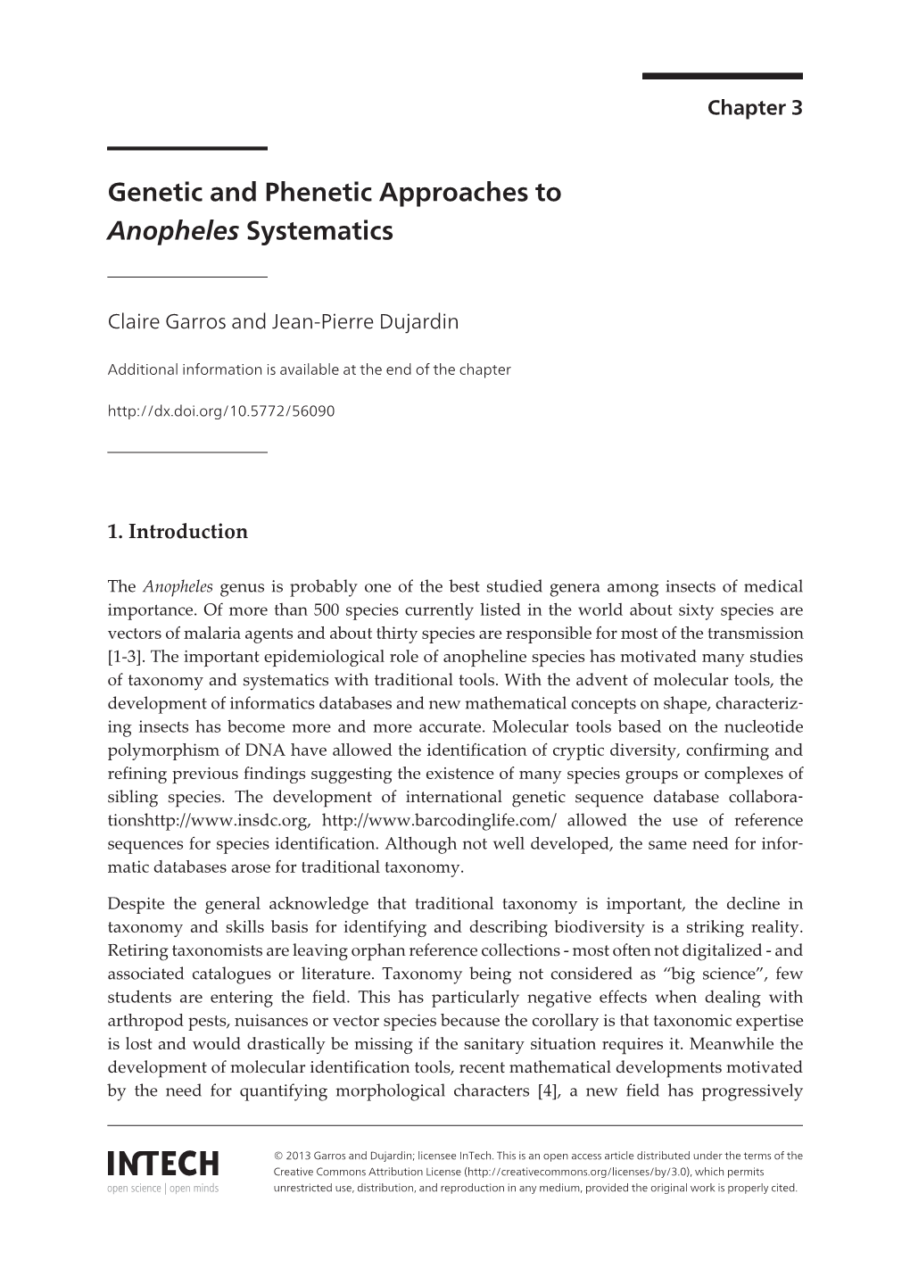 Genetic and Phenetic Approaches to Anopheles Systematics