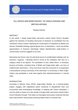 Races Are Mixed Races:” of Anglo-Indians and British Aryans