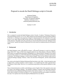 Proposal to Encode the Hanifi Rohingya Script in Unicode