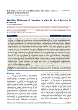 Gandhian Philosophy of Education: a Vision for Social Inclusion in Education Dr