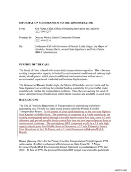 INFORMATION MEMORANDUM to the ADMINISTRATOR From: Ron