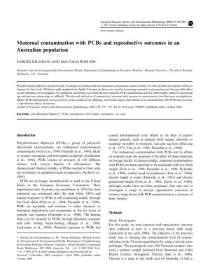 Maternal Contamination with Pcbs and Reproductive Outcomes in an Australian Population