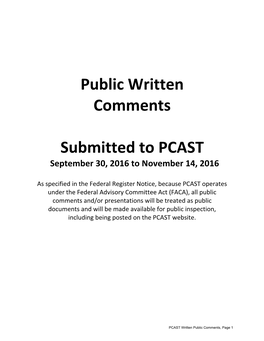 Public Written Comments Submitted to PCAST