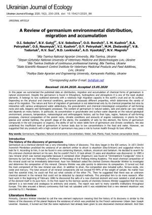 A Review of Germanium Environmental Distribution, Migration and Accumulation