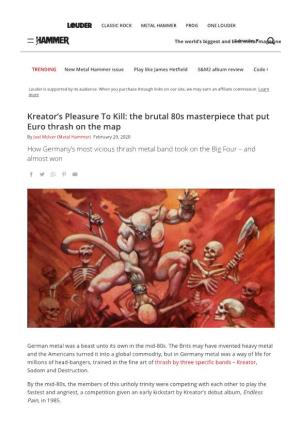 Kreator's Pleasure to Kill: the Brutal 80S Masterpiece