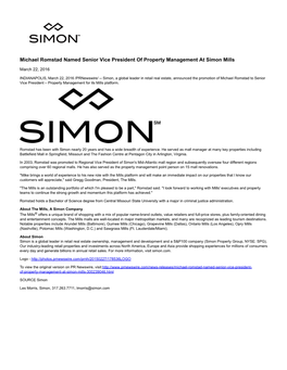 Michael Romstad Named Senior Vice President of Property Management at Simon Mills