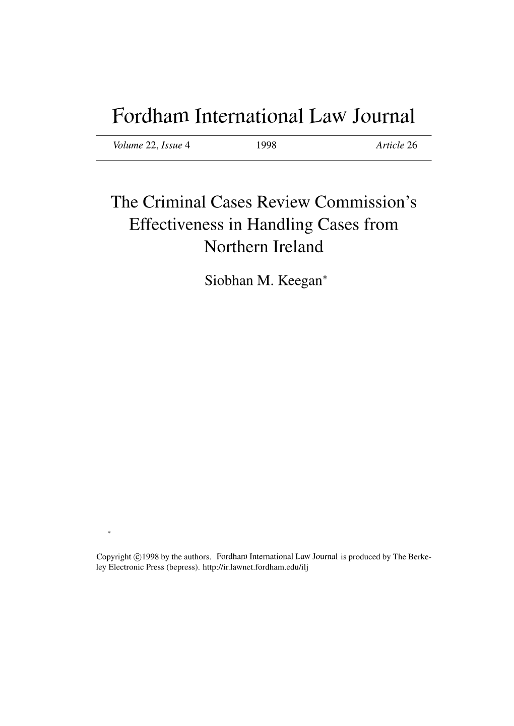 The Criminal Cases Review Commission's Effectiveness in Handling Cases from Northern Ireland