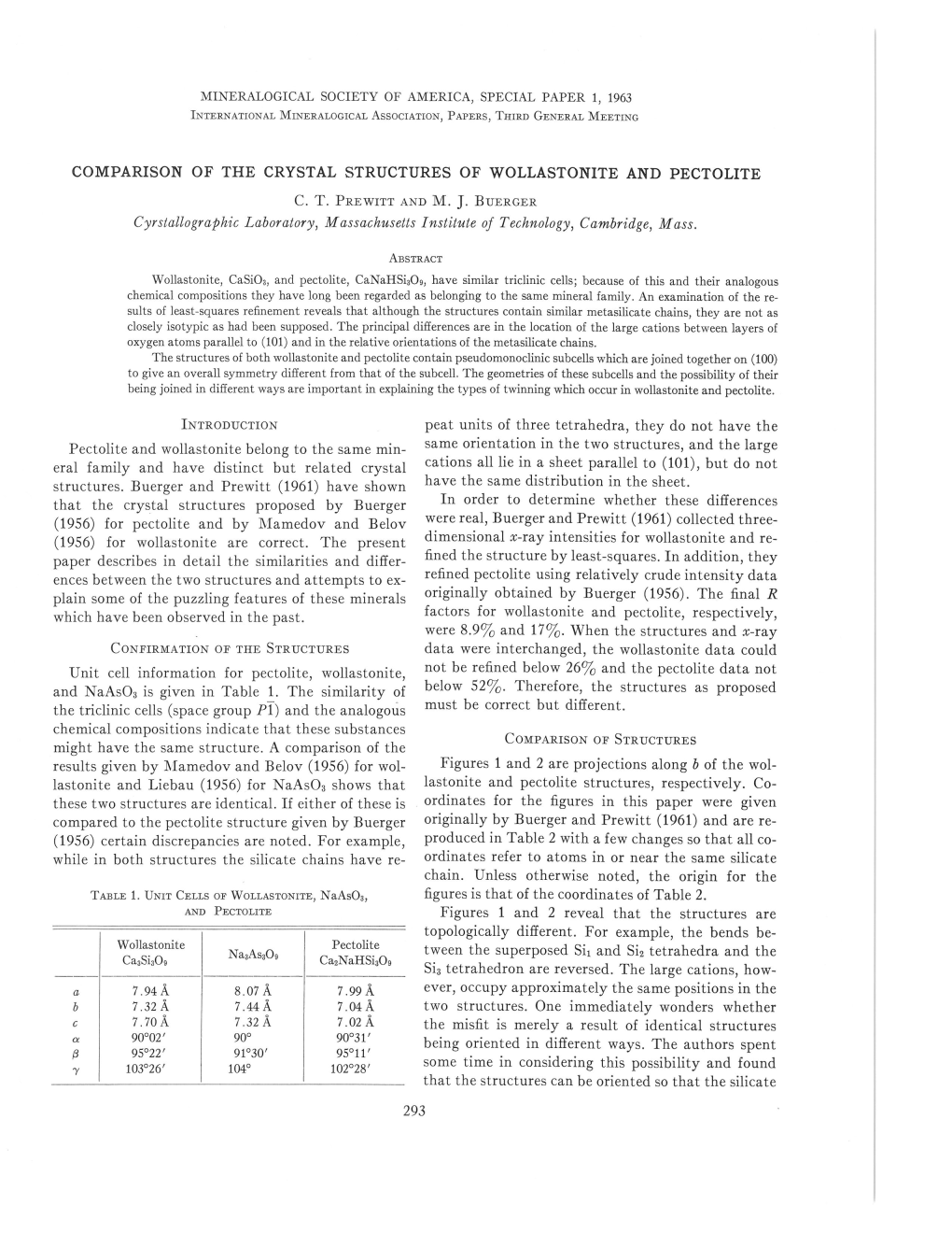 Comparison of the Crystal Structures of Wollastonite and Pectolite