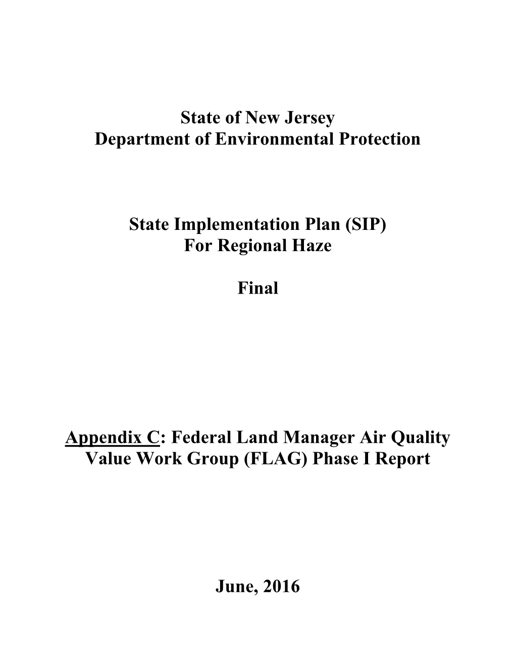 State of New Jersey Department of Environmental Protection