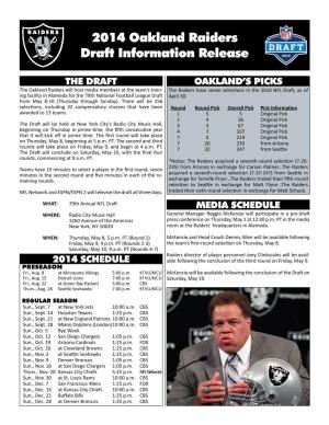 2014 Oakland Raiders Draft Information Release
