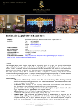 Esplanade Zagreb Hotel Fact Sheet