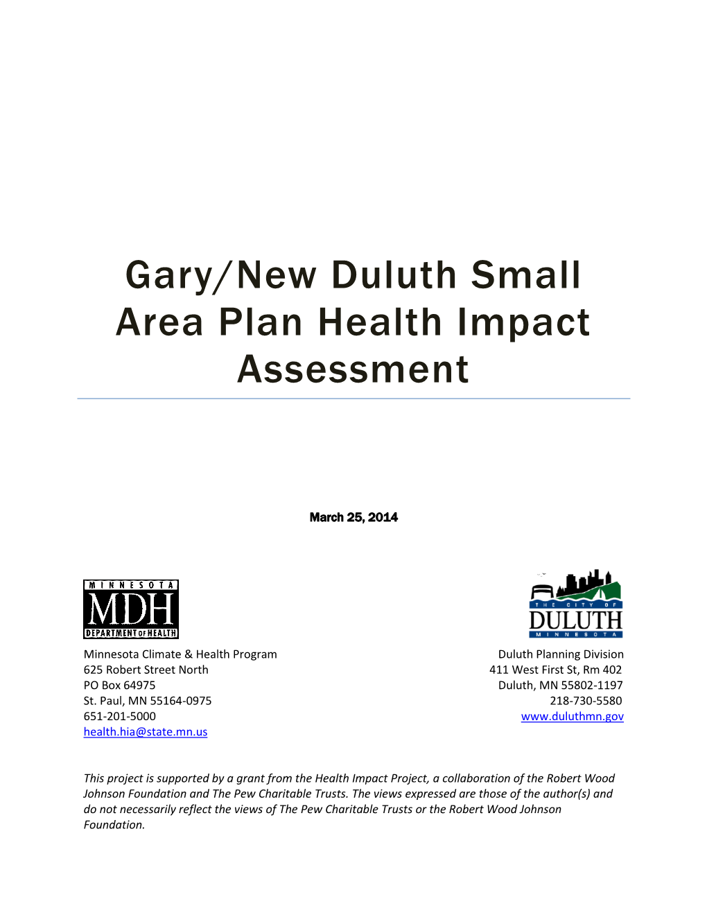 Gary/New Duluth Small Area Plan Health Impact Assessment