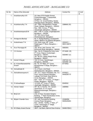 Panel Advocate List – Bangalore Co