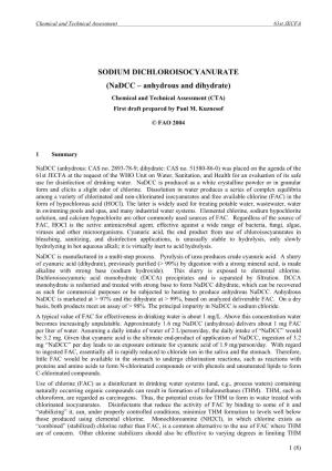 Nadcc – Anhydrous and Dihydrate) Chemical and Technical Assessment (CTA) First Draft Prepared by Paul M