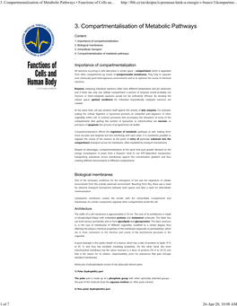 3. Compartmentalisation of Metabolic Pathways • Functions of Cells An
