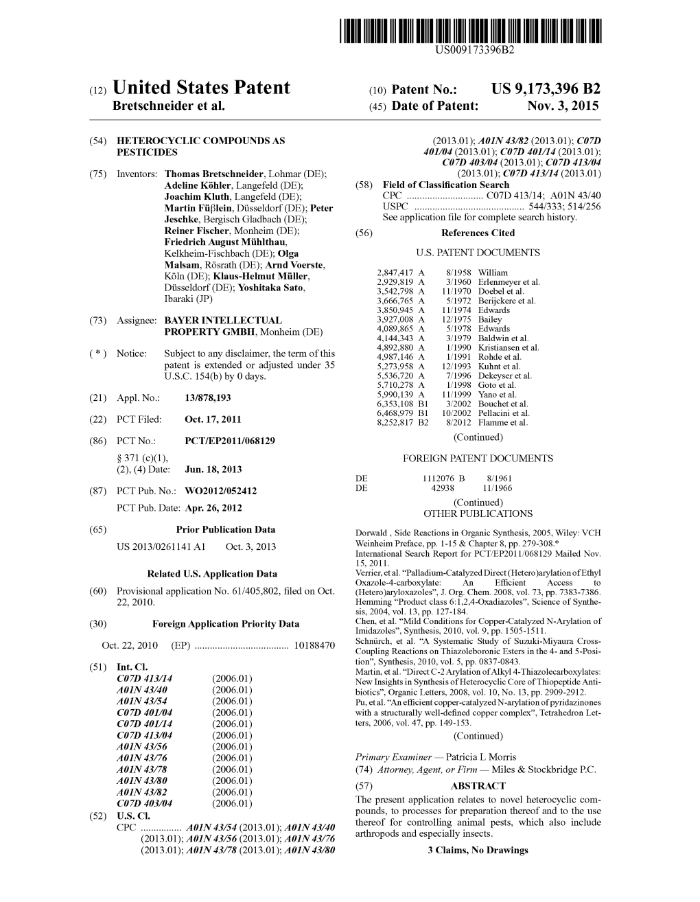 (12) United States Patent (10) Patent No.: US 9,173,396 B2 Bretschneider Et Al