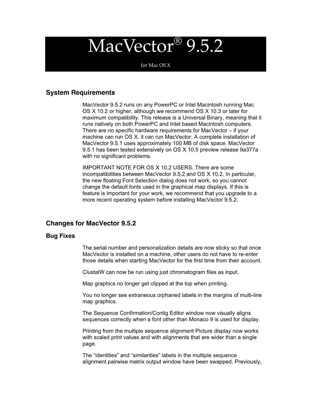 Macvector 9.5.2 Release Notes