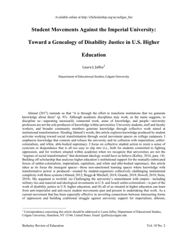 Student Movements Against the Imperial University: Toward a Genealogy of Disability Justice in U.S. Higher Education