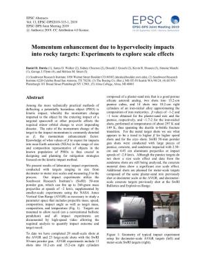 Momentum Enhancement Due to Hypervelocity Impacts Into Rocky Targets: Experiments to Explore Scale Effects