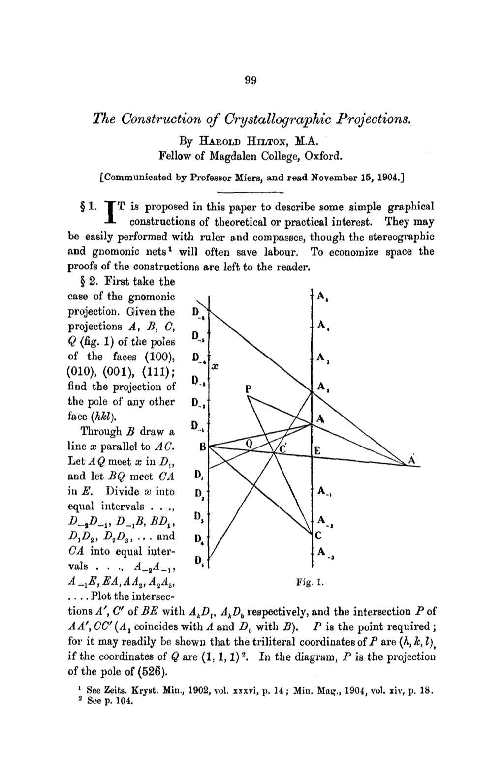 The Construction of Crystallographic Projections. by HAROT,D HILTON, ~I.A