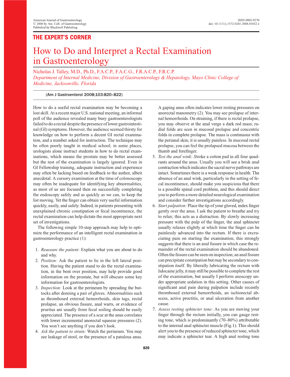 How to Do and Interpret a Rectal Examination in Gastroenterology Nicholas J