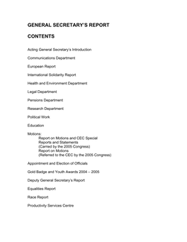 General Secretary's Report Contents