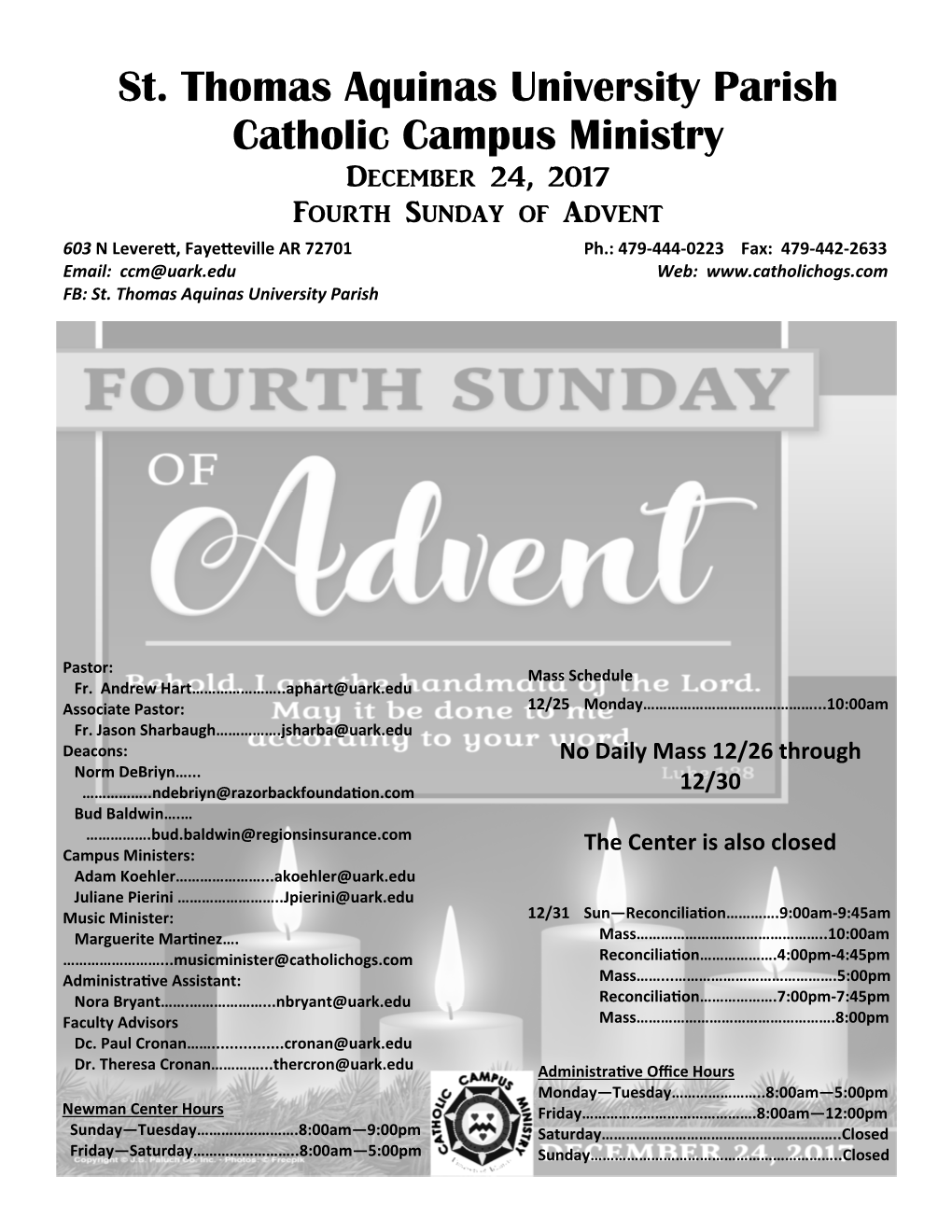 St. Thomas Aquinas University Parish Catholic Campus Ministry D ] M\ R 24, 2017 Fourth Sun^[Y of @^V Nt