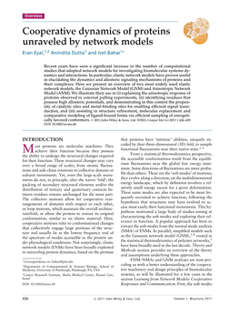 Cooperative Dynamics of Proteins Unraveled by Network Models Eran Eyal,1,2 Anindita Dutta1 and Ivet Bahar1∗