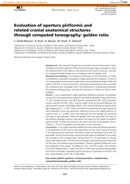 Evaluation of Apertura Piriformis and Related Cranial Anatomical Structures Through Computed Tomography: Golden Ratio S