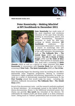 Peter Kosminsky – Making Mischief at BFI Southbank in December 2011