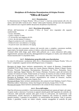 Disciplinare Di Produzione Dell'oliva Di Gaeta