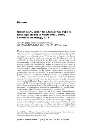 Robert Clark, Editor. Jane Austen's Geographies. Routledge Studies In
