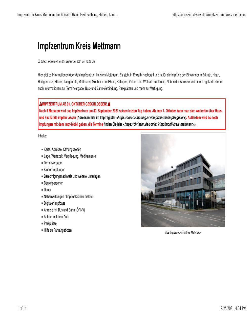 Impfzentrum Kreis Mettmann Für Erkrath, Haan, Heiligenhaus, Hilden, Lang