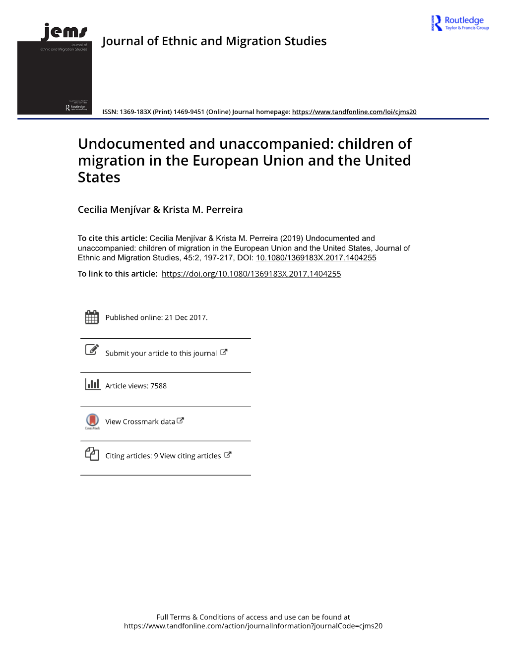 Undocumented and Unaccompanied: Children of Migration in the European Union and the United States