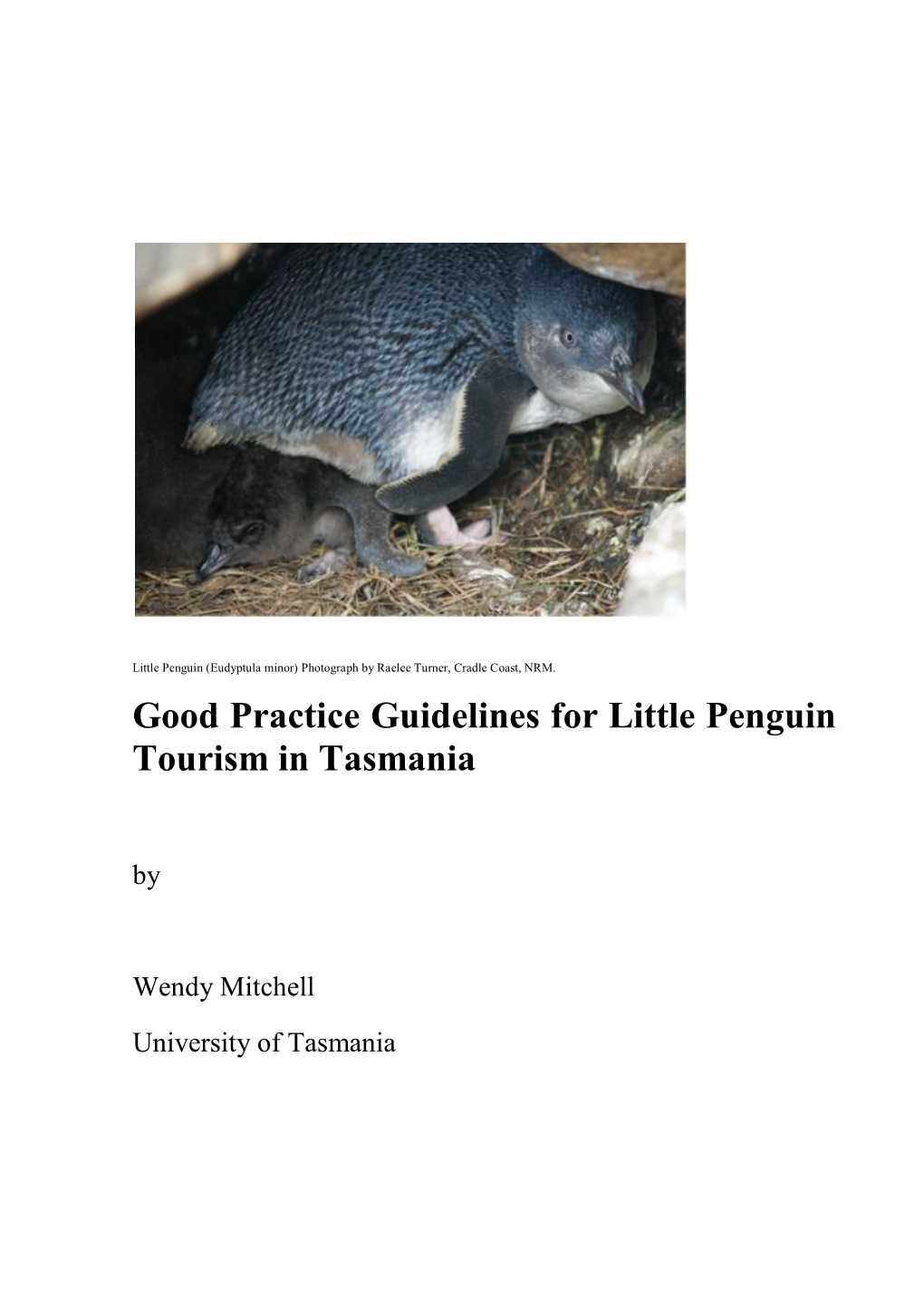 Good Practice Guidelines for Little Penguins Tourism in Tasmania