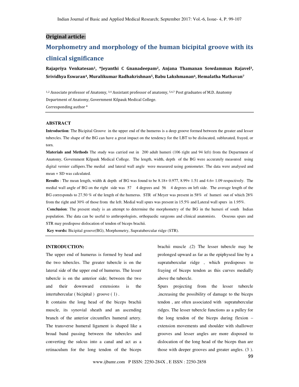 Morphometry and Morphology of the Human Bicipital Groove with Its