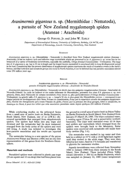 (Mermithidae : Nematoda), a Parasite of New Zealand Mygalomorph Spiders (Araneae : Arachnida) George O
