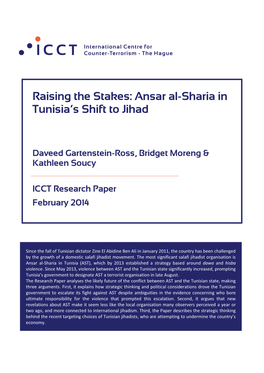 Raising the Stakes: Ansar Al-Sharia in Tunisia's Shift to Jihad
