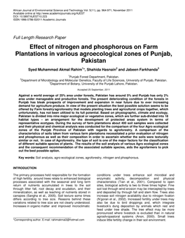 Effect of Nitrogen and Phosphorous on Farm Plantations in Various Agroecological Zones of Punjab, Pakistan