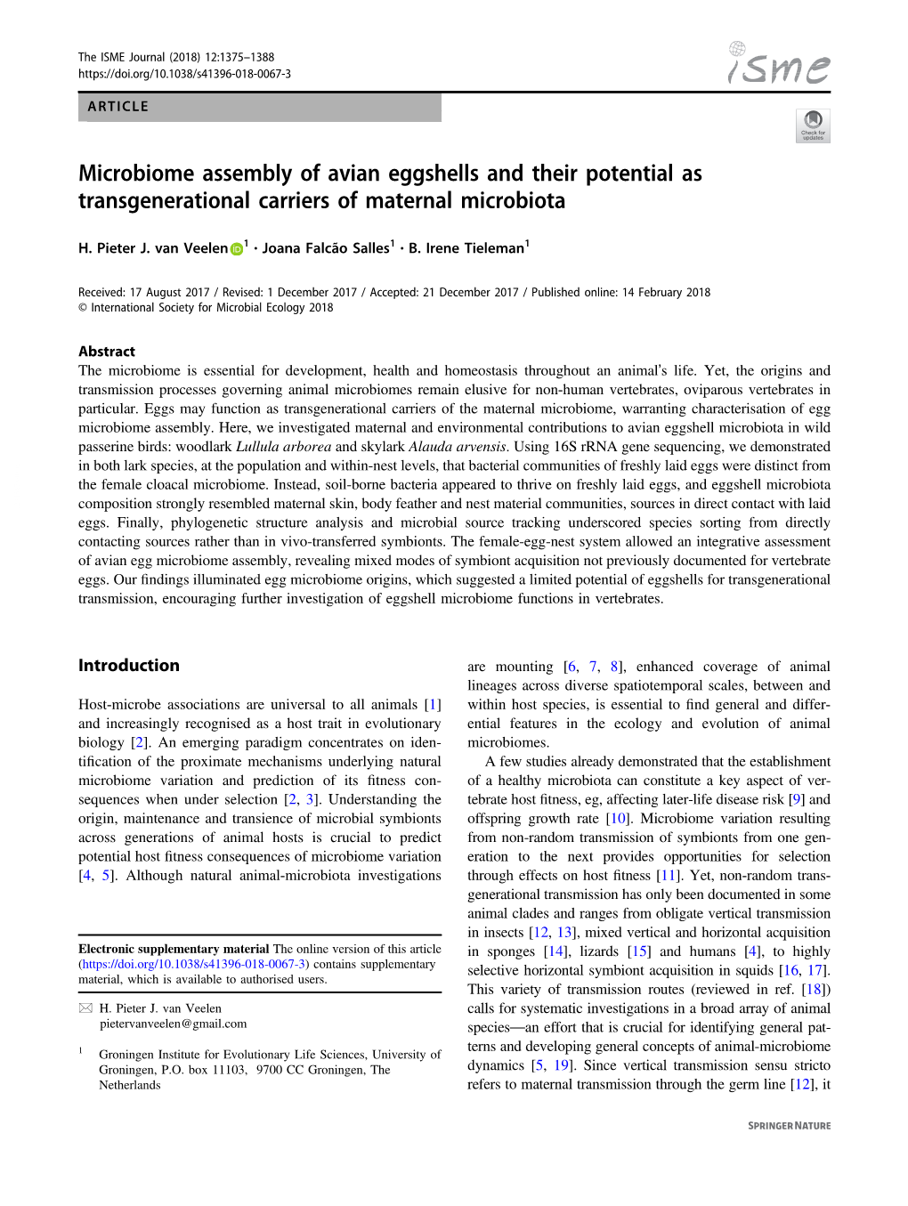 Microbiome Assembly of Avian Eggshells and Their Potential As Transgenerational Carriers of Maternal Microbiota