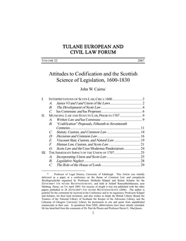 Attitudes to Codification and the Scottish Science of Legislation, 1600-1830