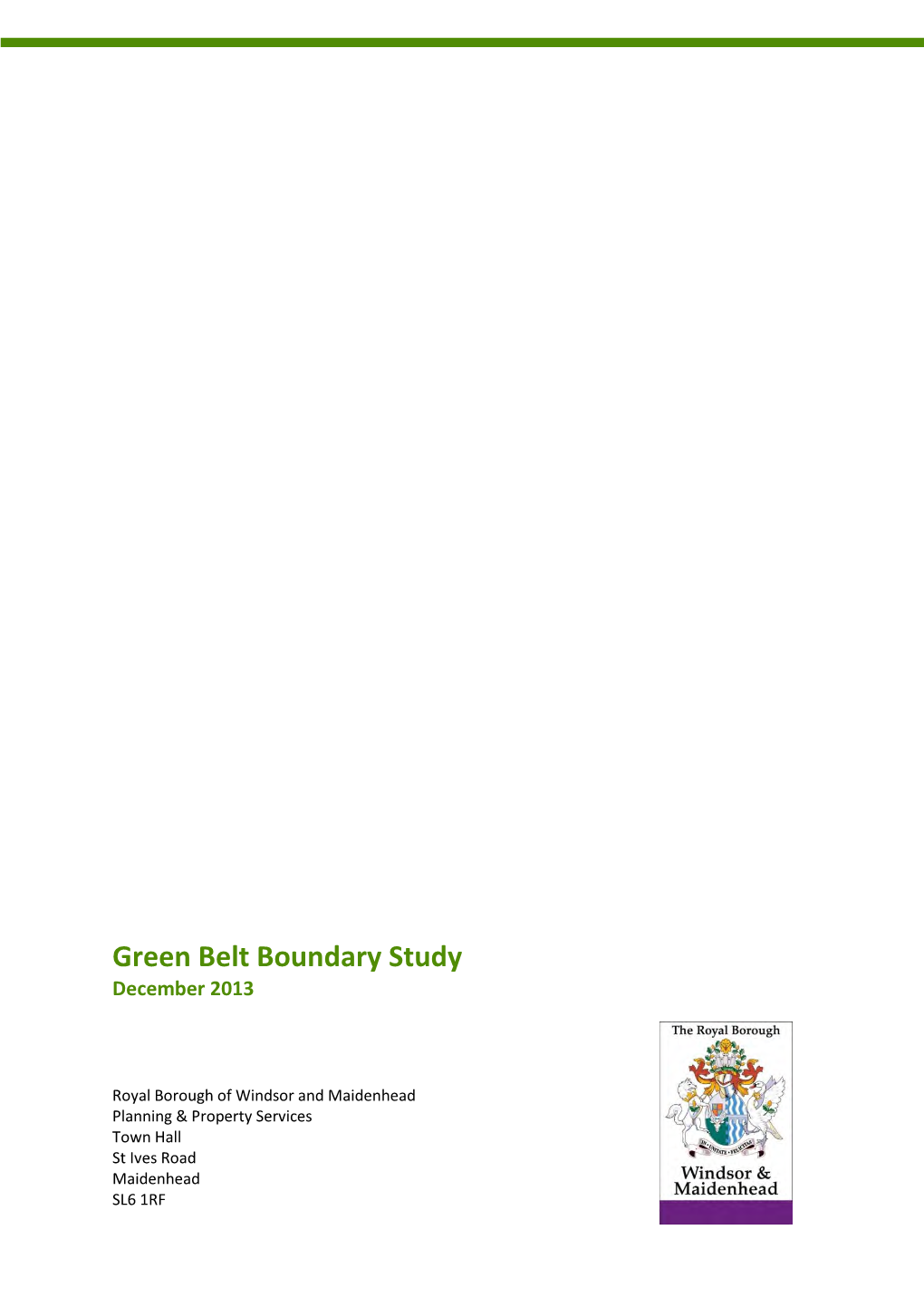 Green Belt Boundary Study 2013 Contents