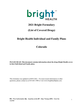 2021 Bright Formulary (List of Covered Drugs)