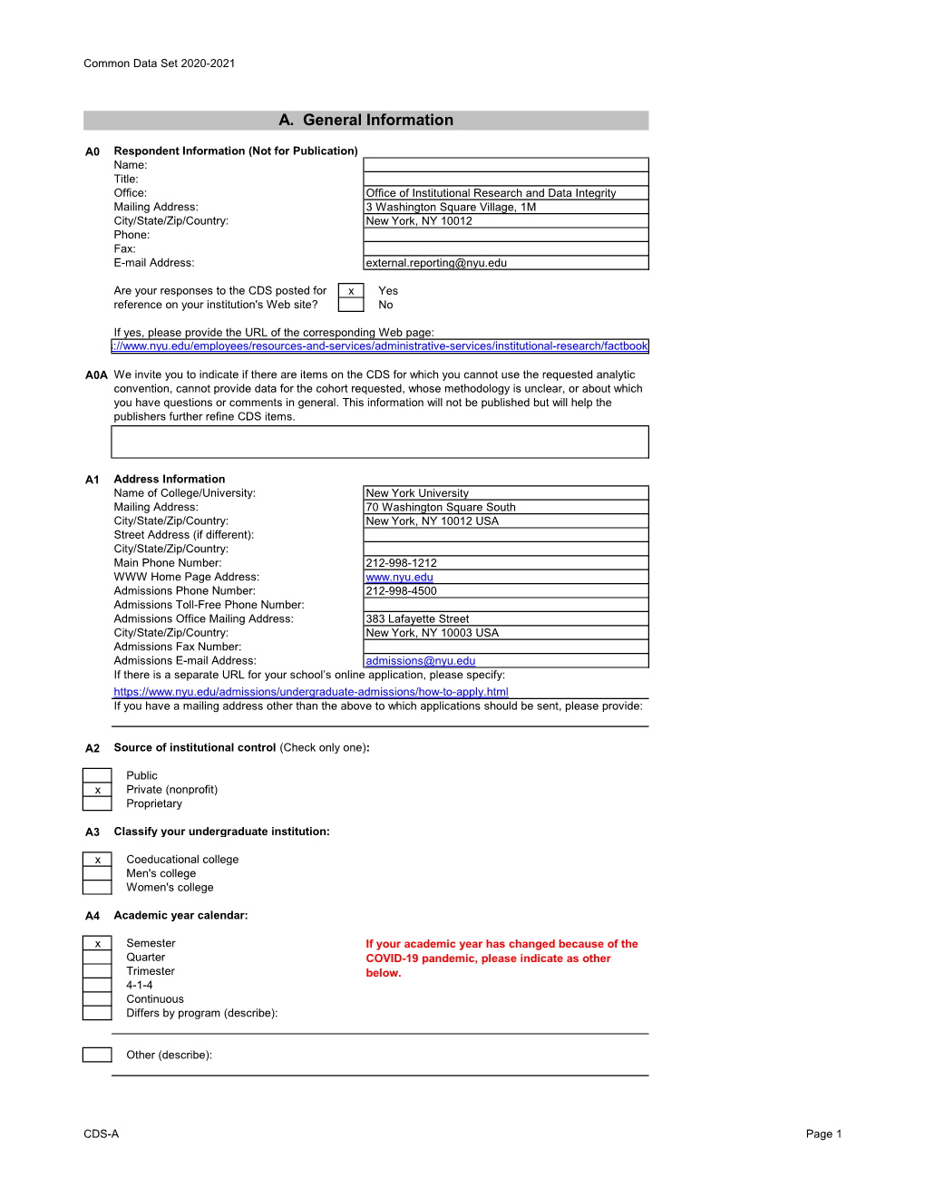 nyu common data set 21 22