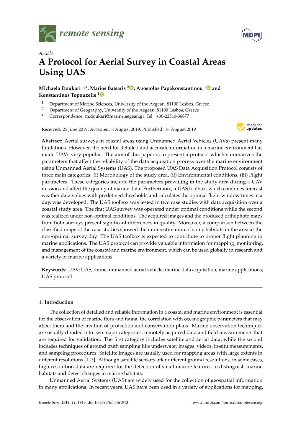 A Protocol for Aerial Survey in Coastal Areas Using UAS