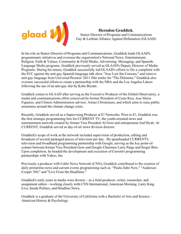 Herndon Graddick, Senior Director of Programs and Communications Gay & Lesbian Alliance Against Defamation (GLAAD)